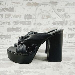 New OPEN EDIT Kaia Black Faux Leather Knot Platform Sandal H26